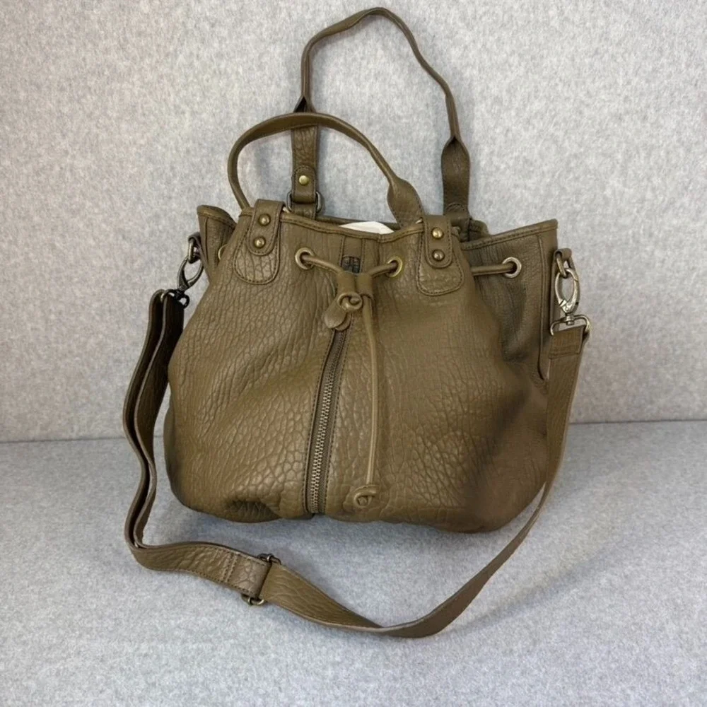 Nordstrom Olive‎ Green Leather Bucket Bag Adjustable Strap Drawstring Close NWT